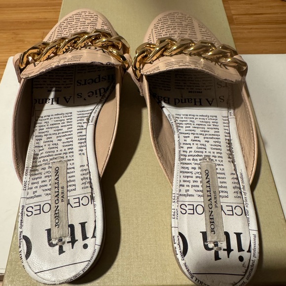 John Galliano Chain Mules, Nude color with newspaper print pattern, Size 36 - Picture 12 of 13